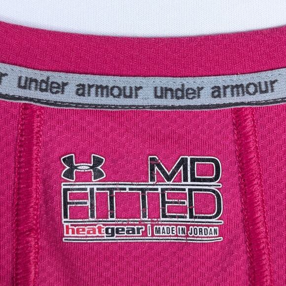 Under Armour HeatGear Fitted Tee Womens M Workout Pink Stretch Athletic Shirt - Picture 2 of 4